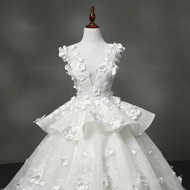 Vivian's Bridal 3d Цветочная аппликация роскошное свадебное платье Принцесса Иллюзия сетка Талия рюшами пушистое Свадебное бальное платье