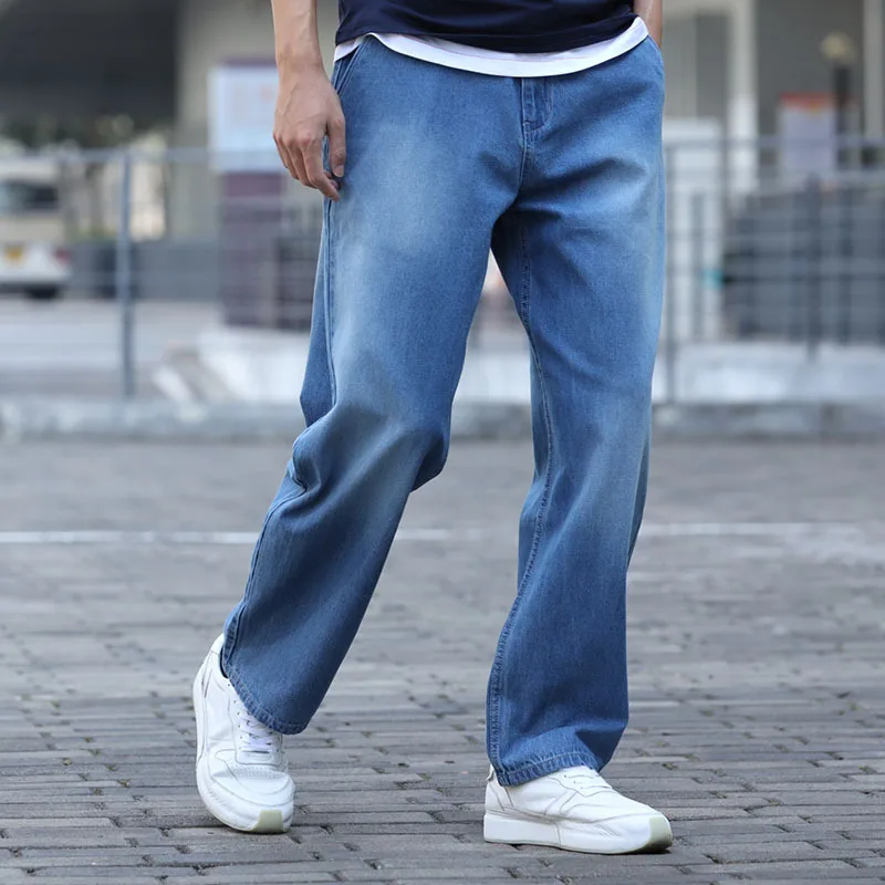 Summer Thin Section Breathable Men Jeans Blue Large Size Loose Baggy Hip Hop Skateboard Trousers Straight Wide Leg  Denim Pants