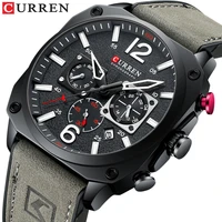 curren top brand luxury mens watch chronograph man wristwatch calendar sport military grey genuine leather male clock gift clock