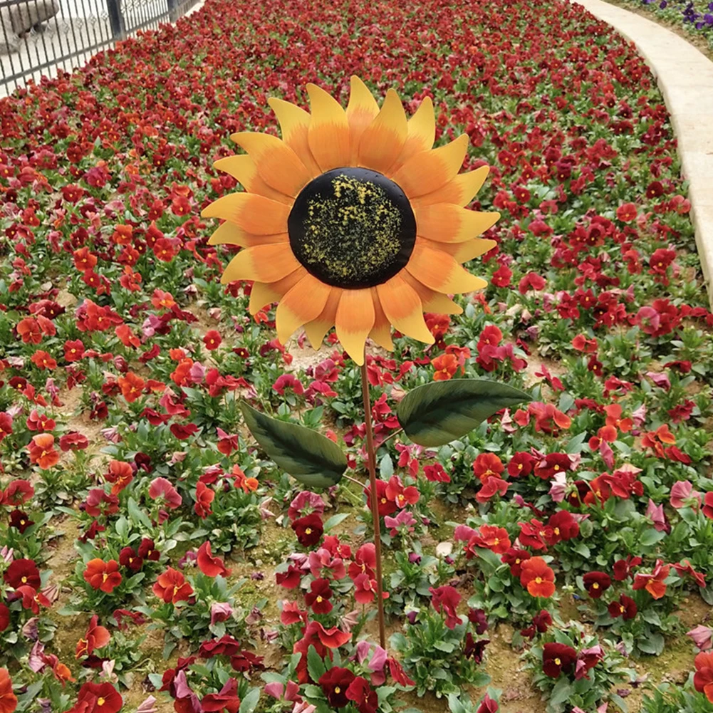 

2pcs Simulation Sunflower Garden Stake Vintage Craft Home Patio Gift Reusable Iron Art Durable Yard Waterproof Outdoor Decor