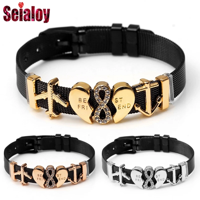 Браслеты из нержавеющей стали для женщин и мужчин черные часы с сетчатым