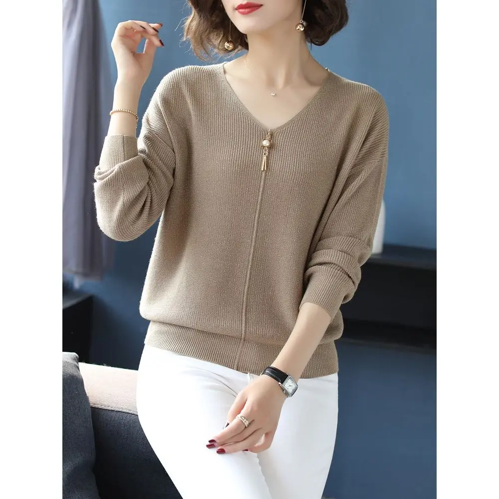 Women Sweater Thin Knitted V-neck Fashion Jumpers Solid Color Beaded Fringed Long Sleeve Pullovers Sweaters Female 2021 Spring | Женская