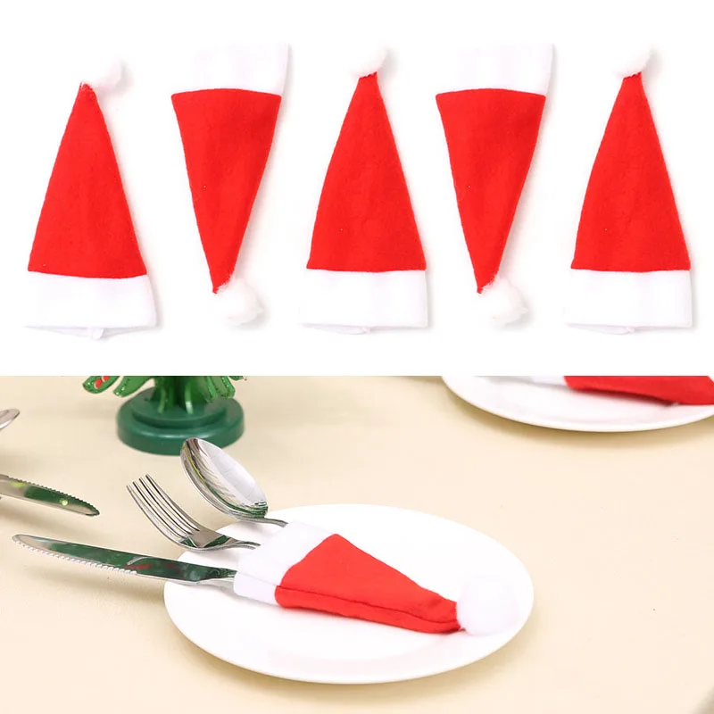 

10PC Tableware Holder bag Christmas hat Christmas 2021 Christmas Decorations home decoration accessories Kitchen Tableware Holde
