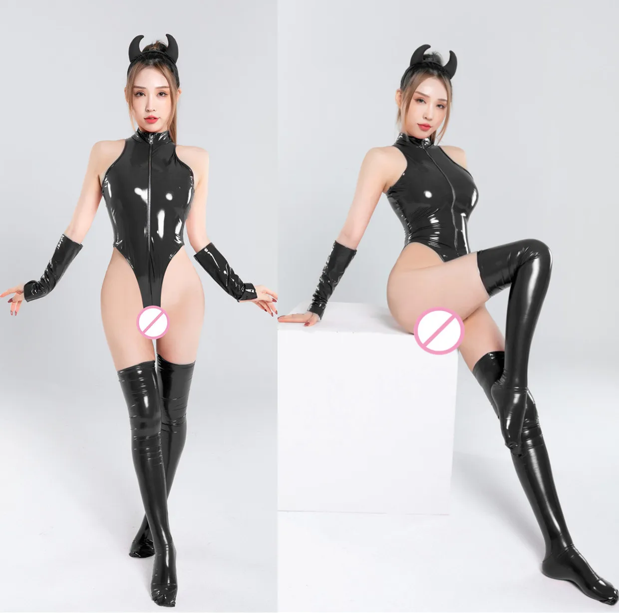 

Big Size Sexy Faux PU Leather Bodysuits Catsuit Pole Dance Night Clubwear Erotic Costume Sexy Girls' Jumpsuit Teddy Demon Suits