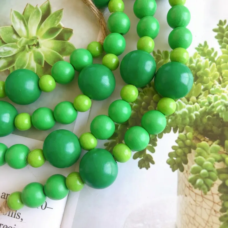 

St. Patrick's Day Easter Wood Bead Garland with Tassel Farmhouse Rustic Country Ornament Prayer Beads Decor Photo Props