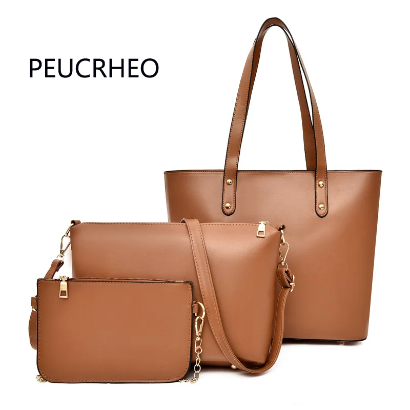 

Tote Bag Shoulder Top Handle Handbag For Women Casual Coin Purse Pu Leather Solid Color With Chain 2021 New Fashion 0.6 Kg