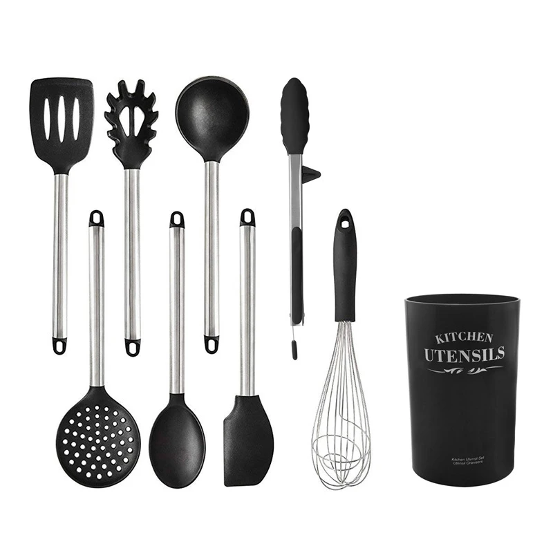 9-pcs Kitchen set 8/11 шт. Кухня набор посуды и столовых приборов черный силиконовый Пособия по кулинарии инструменты Нержавеющая сталь ручка щипцов нож для овощей Овощечистка Кухня набор инструментов - Цвет: 9-pcs Kitchen set