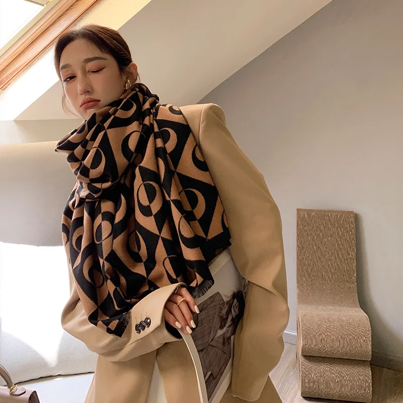 2021 Designer Winter Cashmere Scarf Women Shawls And Wraps Hijab Thick Blanket Ladies Long Pashmina Bufanda Echarpe Neckerchief
