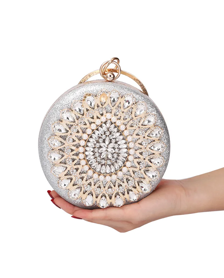 

Classic Oblate Evening Bag Luxury Diamond Design Banquet Bracelet Bag Bridal Dress Clutch Bag Mini Multicolor Pearl Handbag