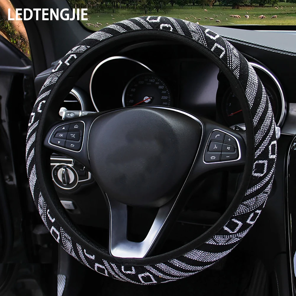 

LEDTENGJIE Car Steering Wheel Cover Brand New Ethnic Hemp Material Without Inner Ring Elastic Band, Stylish and Durable