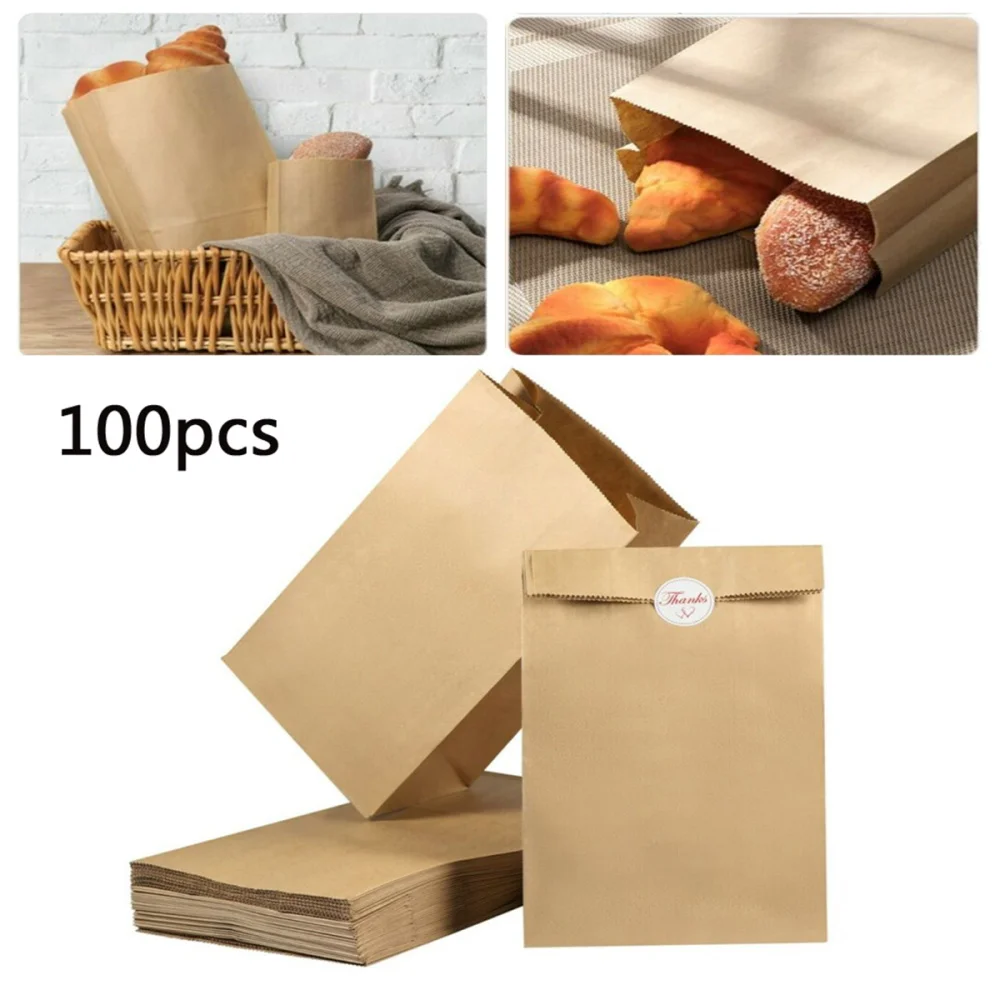 

100PCS Kraft Paper Bags with 100PCS Stickers Party Candy Bags for Wedding Birthday Party - Size