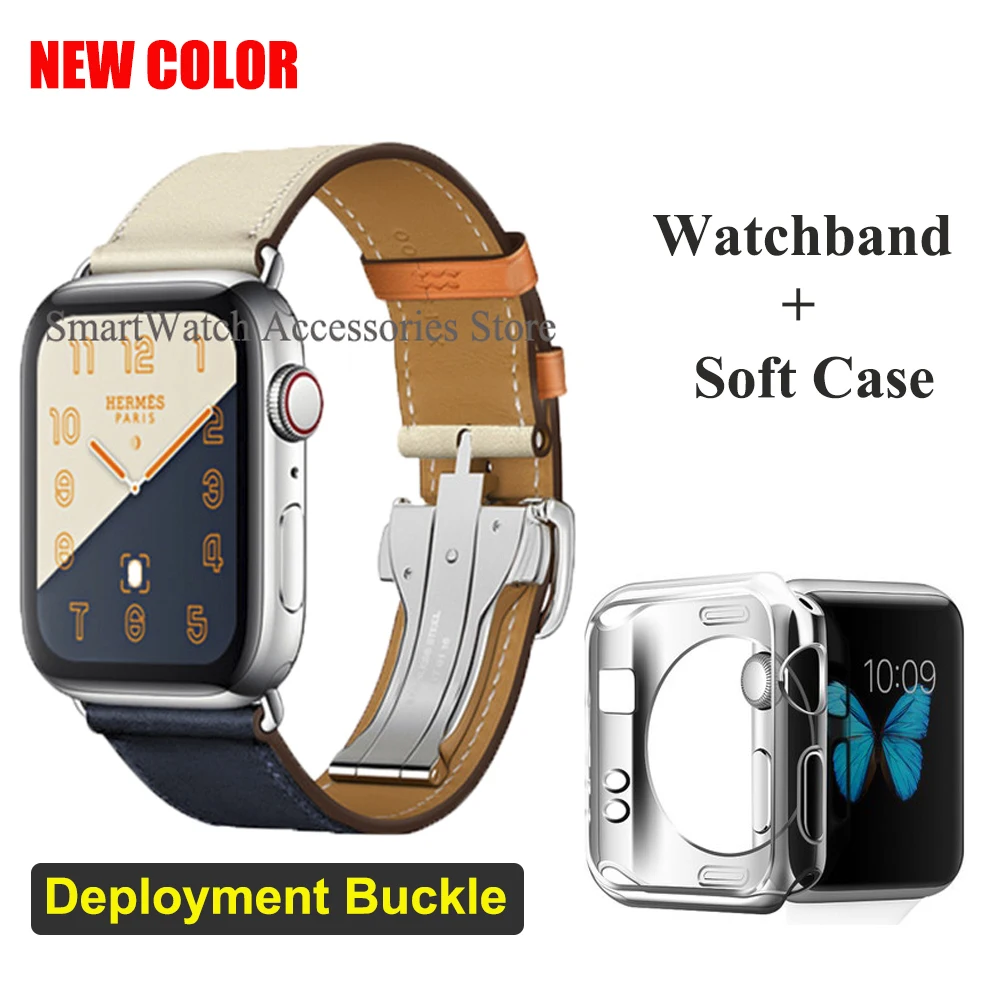 

Ремешок кожаный с пряжкой для Apple Watch 6 5 4 3 2 1 SE, браслет для iWatch 44/40/42/38 мм