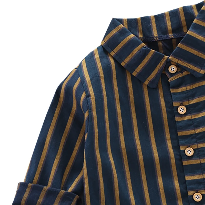 Осенние Рубашки для маленьких мальчиков с длинными рукавами в полоску принтом