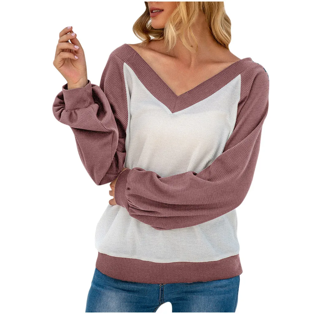 Женская свободная футболка с длинным рукавом и V образным вырезом|Футболки| |