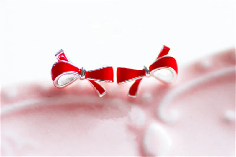 Женские серьги-пусеты с красным бантом винтажные серьги-Пусеты Из 925 пробы и