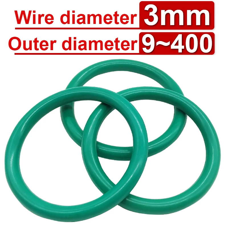 5Pcs FKM Fluororubber O-Ring Sealing Ring CS Wire Diameter 3mm OD 9mm-400mm Green Seal Gasket Ringcorrosion Resistant Heat