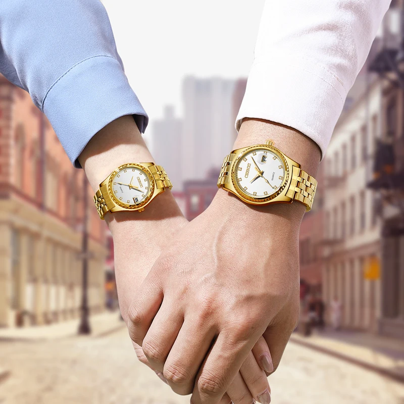 CHENXI Lover Watches Luxury Diamond Gold Wrist Watch Calendar Quartz Watches For Men Women Wristwatches Fashion Stainless Steel