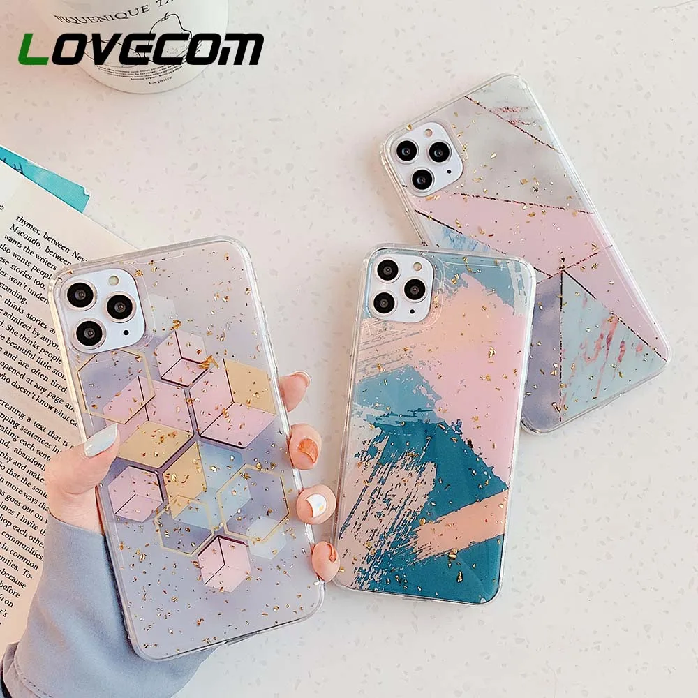 Роскошный чехол LOVECOM с золотой пудрой для iPhone 12 11 Pro Max Mini X XR XS Max7 8 6 Plus