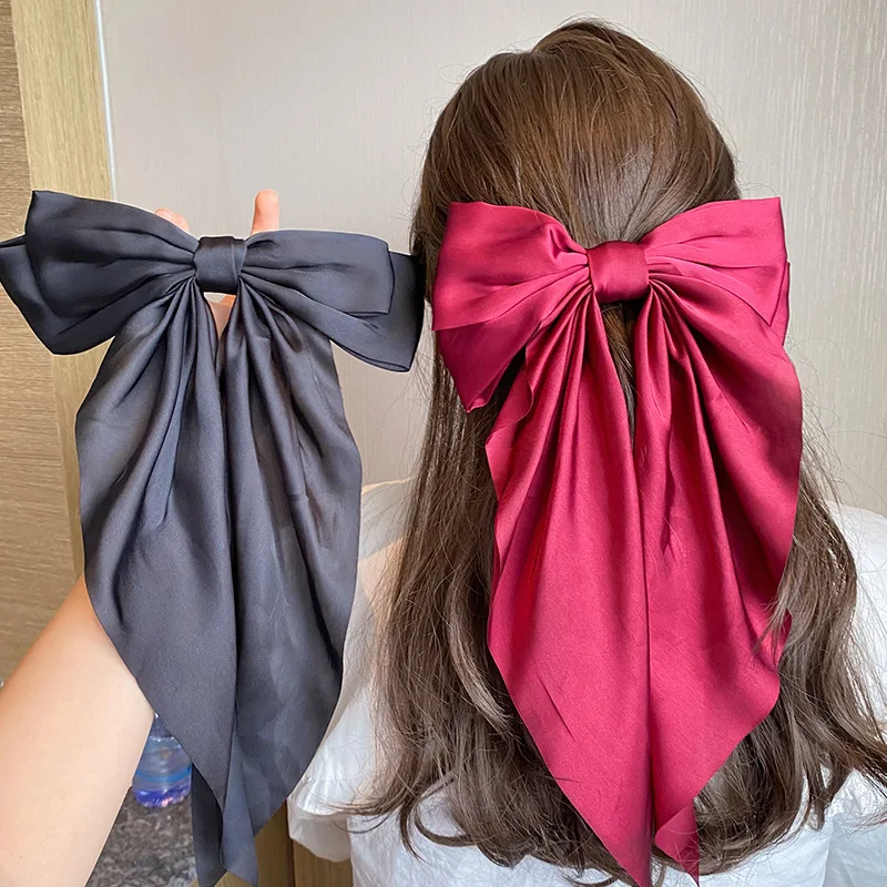 

Fashion Two-layers Bowknot Streamer Hairpin Woman Girl Satin Ribbon Barrette Bow Back Head Spring Clip Headwear Hair Accessories