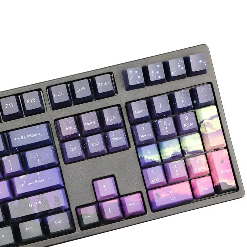 

110 Keys OEM PBT Keycaps Full Set Mechanical Keyboard Keycaps 5 Sides Dye-Sublimation Purple Dawn Light Keycaps