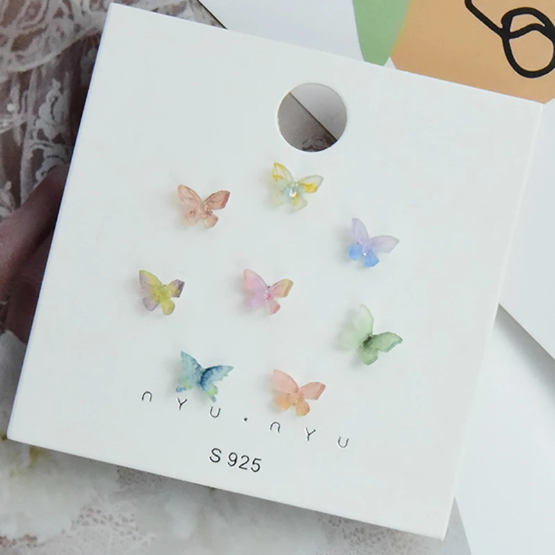 Cute Butterfly Shape Earrings for Women Small and Simple Design 925 Silver Needle Anti-allergy Jelly Colorful |