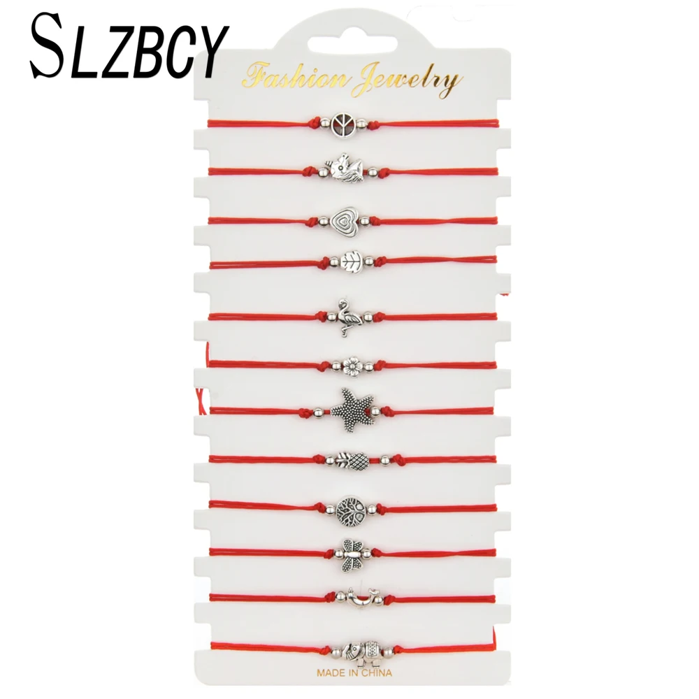 12 шт./компл. звезда серебряного цвета в форме сердца бабочка браслеты с брелоками