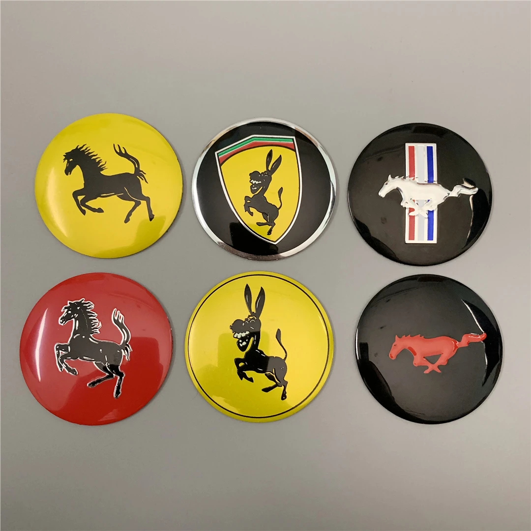 

4pcs 56mm 65mm Racing Car Badge Emblem Sticker Car Wheel Center Cover Cap Hub Rim for Ferrari Mustang Car Styling Refit