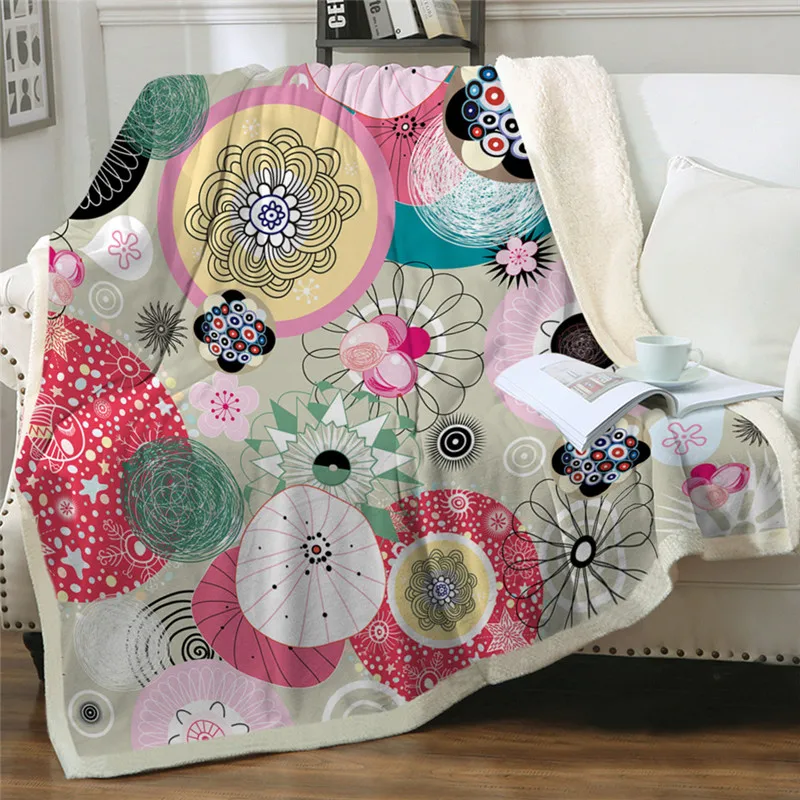 

New flower pink blanket abstract art Sherpa sheep blanket colorful flower bedding