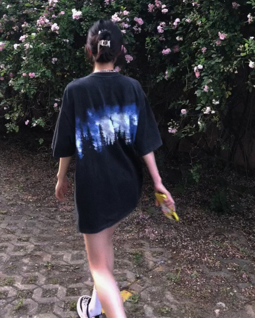 Крутая газовая футболка летняя свободная Универсальная в стиле бойфренда с