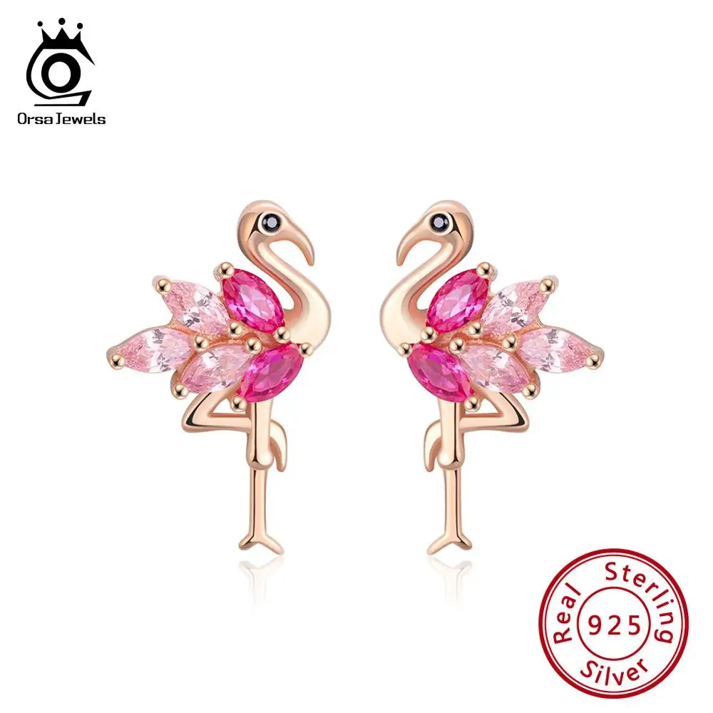 ORSA JEWELS подлинные 925 пробы серебряные серьги гвоздики в форме Фламинго сочетании с