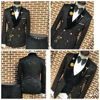mens wedding suits 2021 custom made formal tuxedo black jacquard smoking jacket vest pants 3 piece groom party suits for men