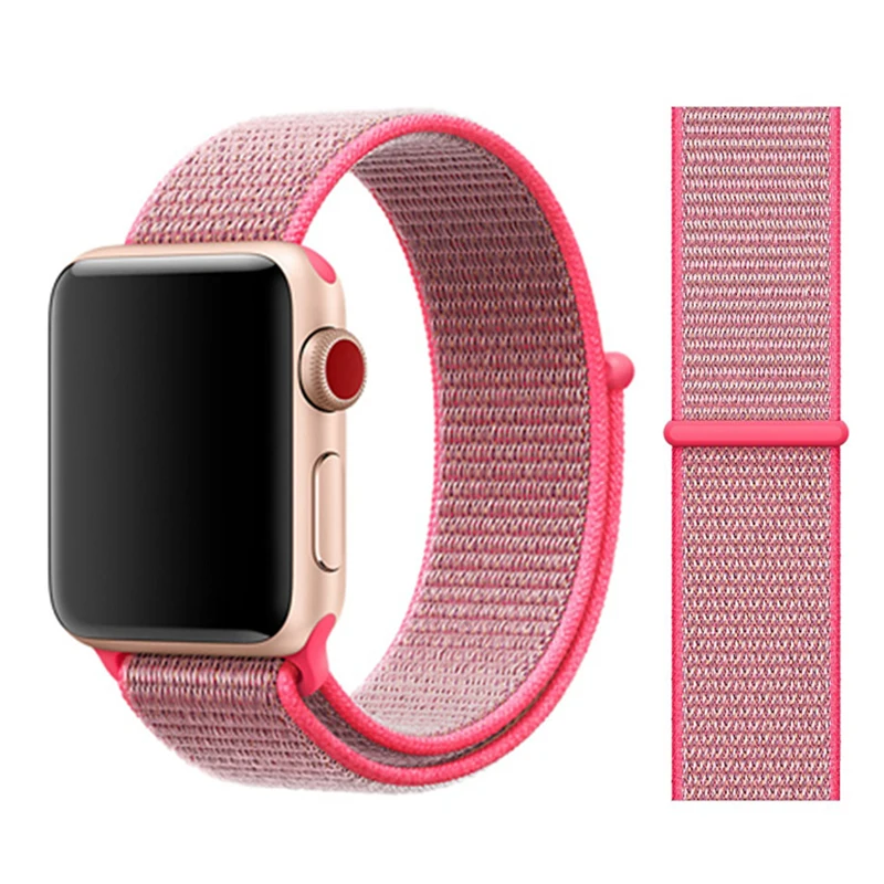 Нейлоновый ремешок для Apple watch 5 ремешок 44 мм 40 мм iWatch ремешок 42 мм 38 мм спортивный ремешок для часов Браслет Apple watch 4 3 2 1 38 40 44 мм - Цвет ремешка: hot pink
