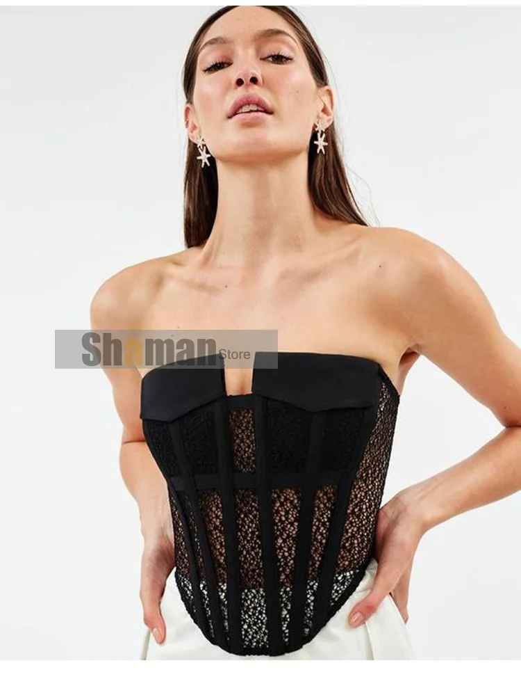 luxury designer Hot Selling 2021 New Sexy Women's Street Shot Shoulder-Free Fishbone Lace Shirt bustier top tops Tanks Camis
