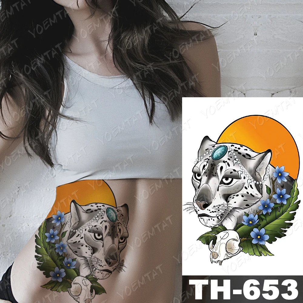 

Women Men Temporary Tattoos 2021 Ephemeral Body Transfer Tattoo Wolf Scorpion Tiger Jagua Color Cheetah Realistic Waterproof