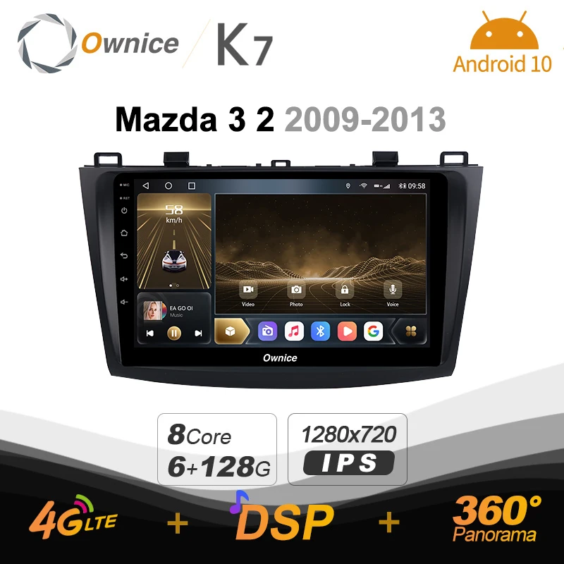 

Автомагнитола Ownice K7 для Mazda, автомобильное радио 6 ГБ + 128 ГБ для Mazda 3, 2, 2009-2013, android 10,0, BT 5,0, с поддержкой интерьера, лампа для атмосферы, 360, 4G, LTE, ...