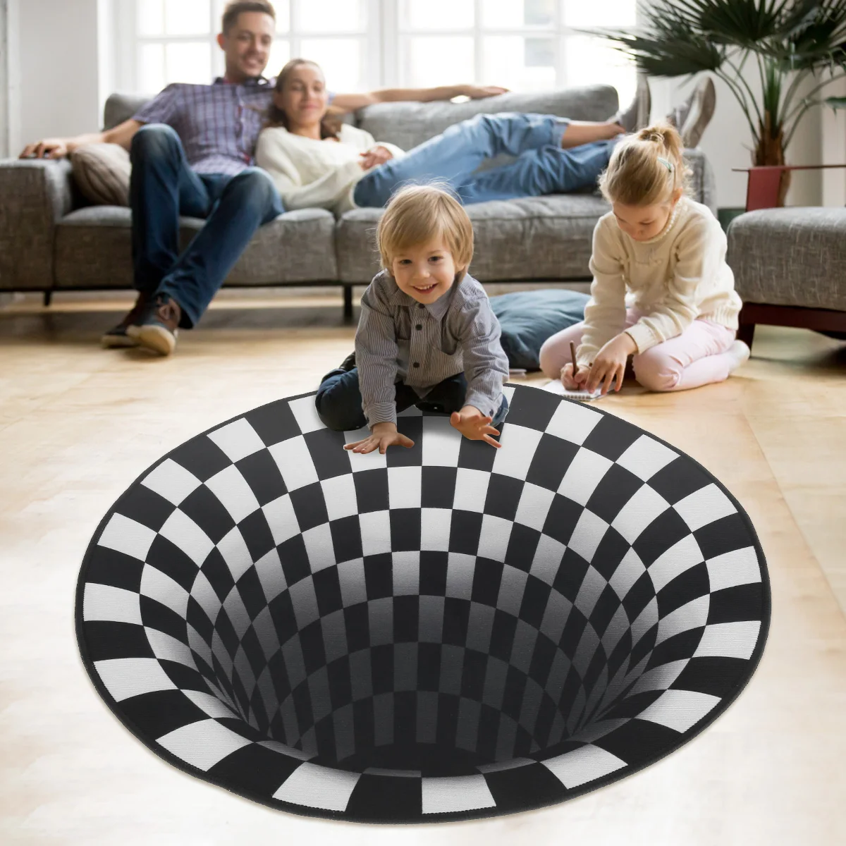 

Ronde 3D Mat Modern Geometry Vortex Val Visuele Illusie Tapijt Gedrukt Gebied Tapijt Vloer Pad Antislip Deurmat Woonkamer Deken