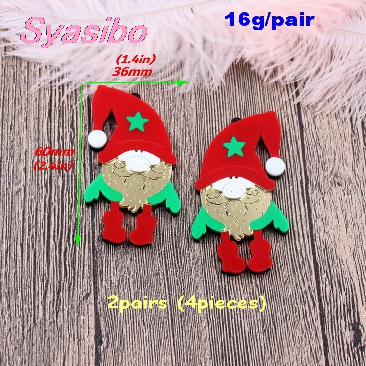 2pairs(4pieces) 2 пары) 60 мм Рождественский гном Мандала серьги с Санта-Клаусом Смешанные акриловые серьги «Радуга» вечерние декоративные лазерные cut-AC1569 - Цвет: 2pairs(4pieces)
