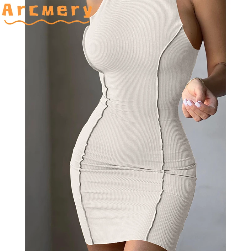 

Women Sleevless O-neck Bodycon Slim Fit Mini Dress