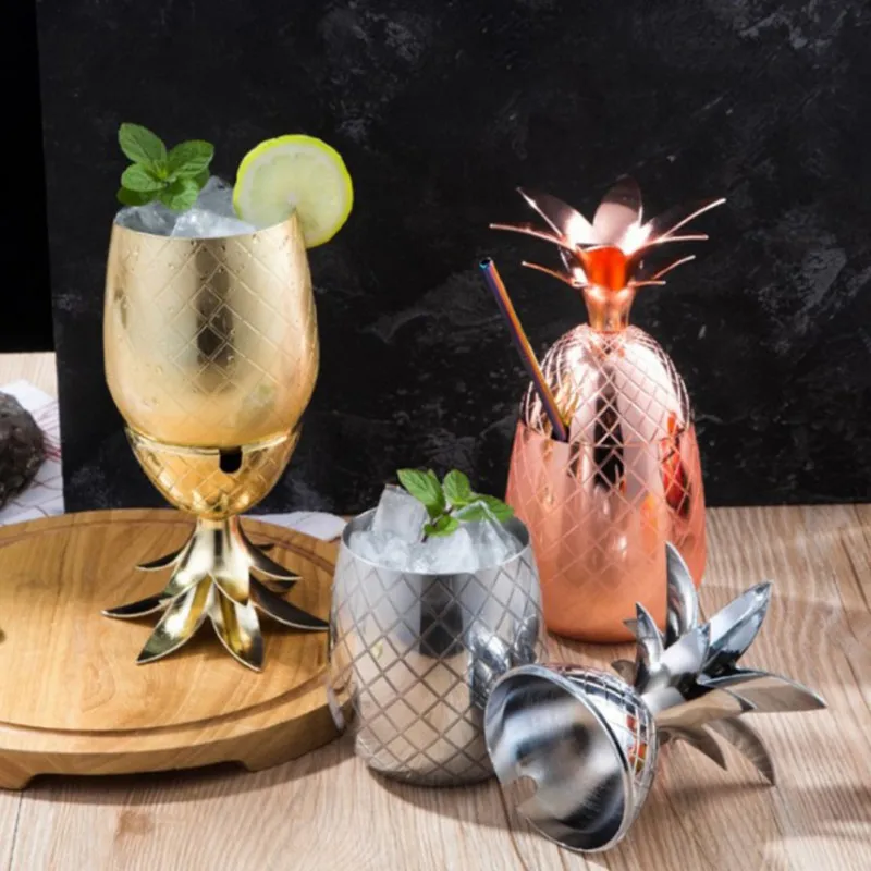 

kitchen gadgets and accessories Creative Pineapple Stainless Steel Goblet Metal Wine Glass for Bar Restaurant Summer Hot Style