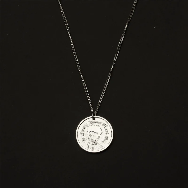 

Hip-hop titanium steel collocation decorated with little prince round brand pendant personality cartoon necklace for men women