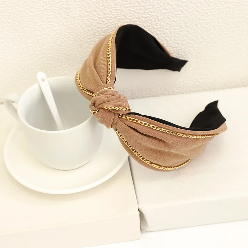 

New Clip Hairband Fashion Solid Color Knot Chain Headdress Hairpin Headband F366