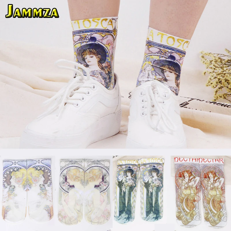 

New Arrival! Spring Fall/Winter Women's Socks 3D Print Retro Ladies Socks Fashion Vintage Cotton Nobility Human Character Socks