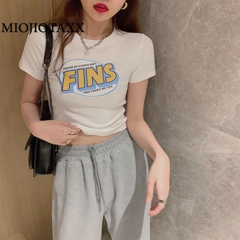 

MIOJIOTAXX2021 Slim Fit Short Open Navel Top Women's Summer New Foreign Style Printed Letter Short Sleeve T-shirt Clothing Women