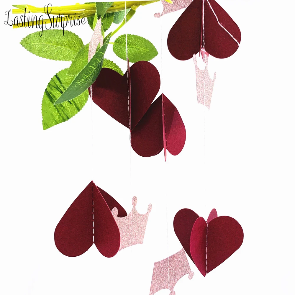 2 м Корона и 3D сердце день рождения стреймер блестящая бумага венок принцессы Girl 16