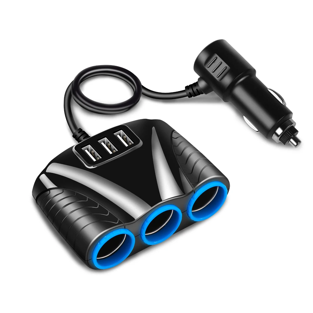 

3 USB Port 3 Way 3.1A Blue Led Car Cigarette Lighter Socket Splitter Hub Power Adapter 12V-24V for iPad Smartphone DVR GPS