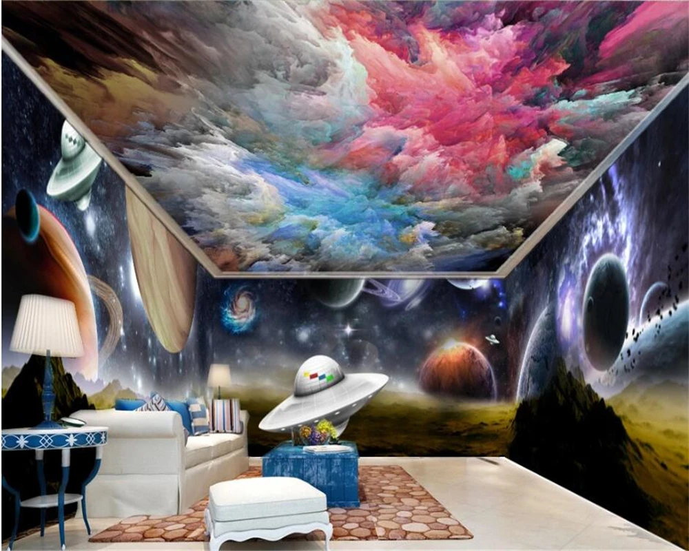 

beibehang Custom modern fashion decorative painting stereo papel de parede wallpaper earth theme space whole house background