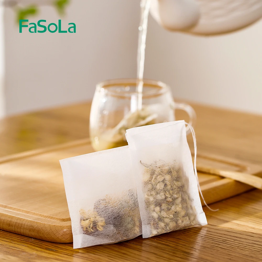 

FaSoLa PET 100 PCS Tea Bags Disposable Teabag Filter Bags for Tea Brewing Empty Sachet Kitchen Accessories7X10 7X9CM