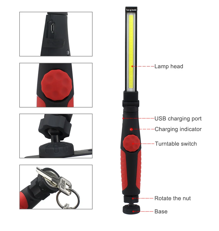Портативный COB lampen industrieel USB Перезаряжаемый вращающийся на 360 ° Рабочий фонарь для мастерской, ремонта автомобиля, домашнего использования, аварийный D4