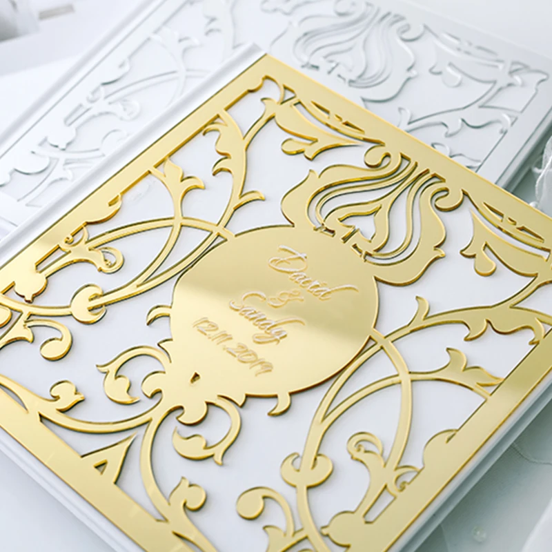 

Custom Acrylic Mirror White Blank Guestbook Wedding Signature Guest Book Personalized Baptism Event & Party Decor Favors Gifts