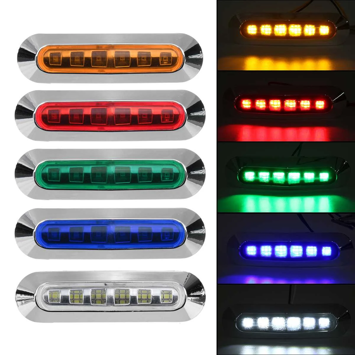 

12V 24V 6 LED Side Marker Indicator Light Turn Stop Signal Warning Lamp Car Truck Pickup Trailer Caravan Lorry Bus